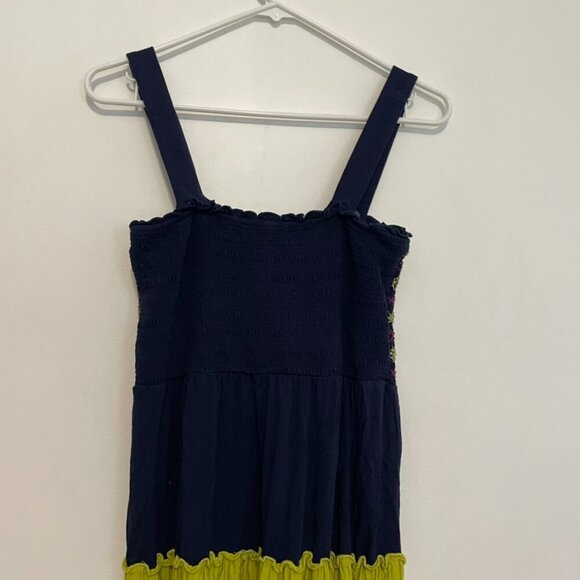 SPENSE Navy Blue Lime Green Fuchsia Smocked Tiered Dress Sundress PETITE Medium - Picture 10 of 14